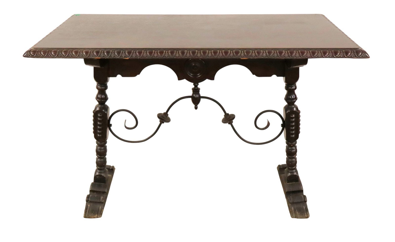 Antique ornate iron scroll stretcher base sofa table (1 of 7)