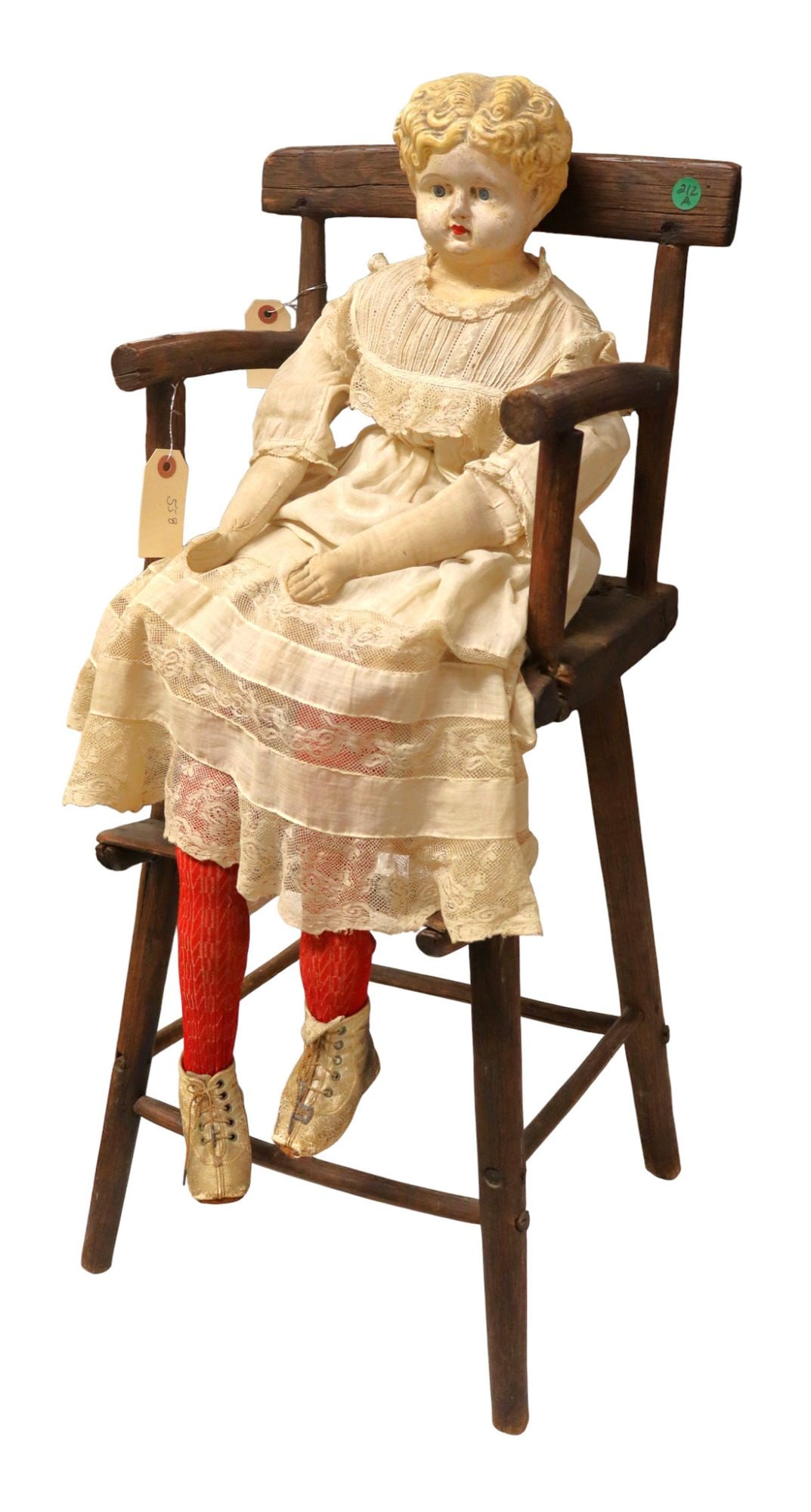 Antique primitive high chair & antique doll (1 of 16)