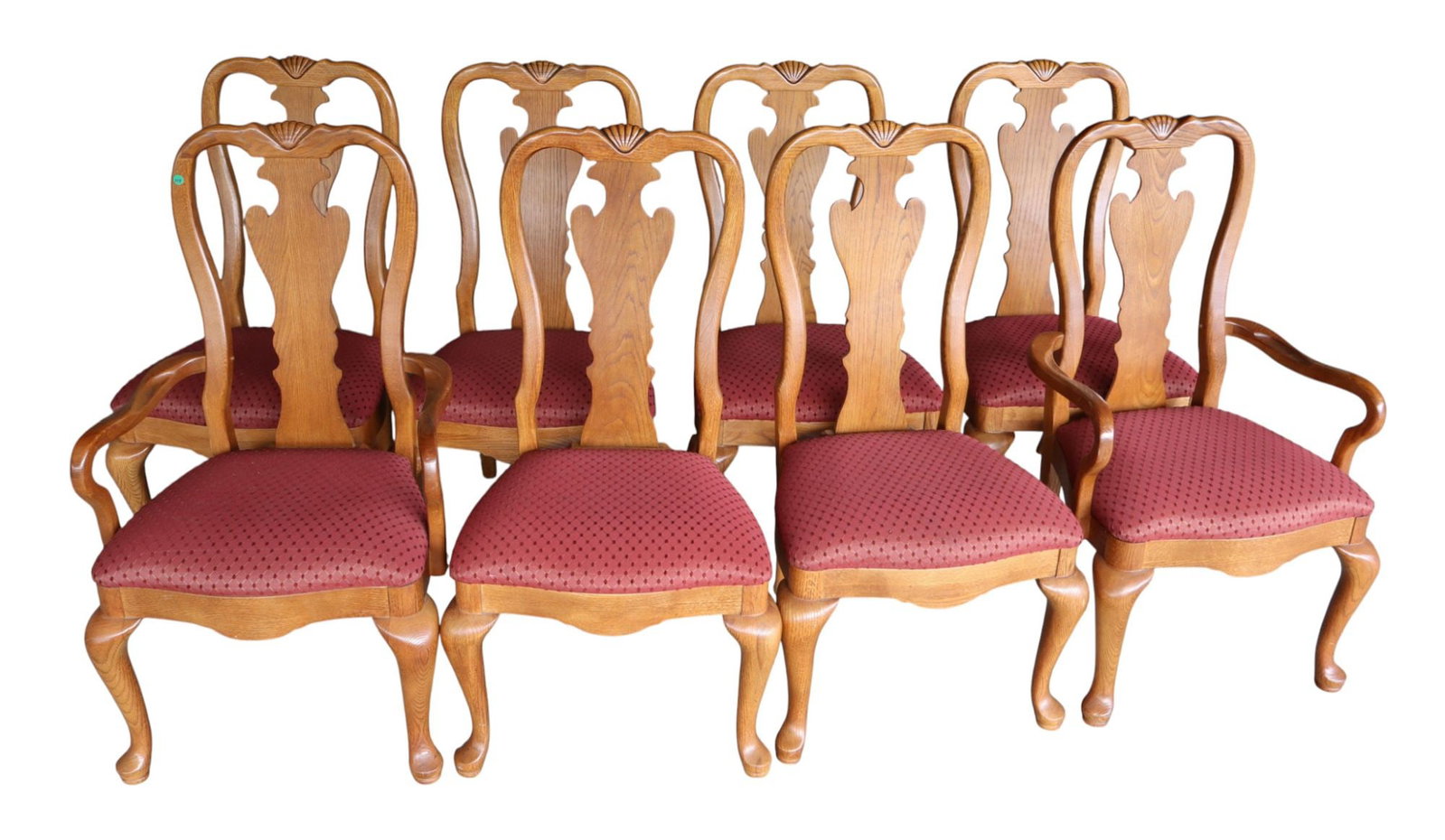 Set of 8 solid oak queen anne dining chairs (1 of 9)