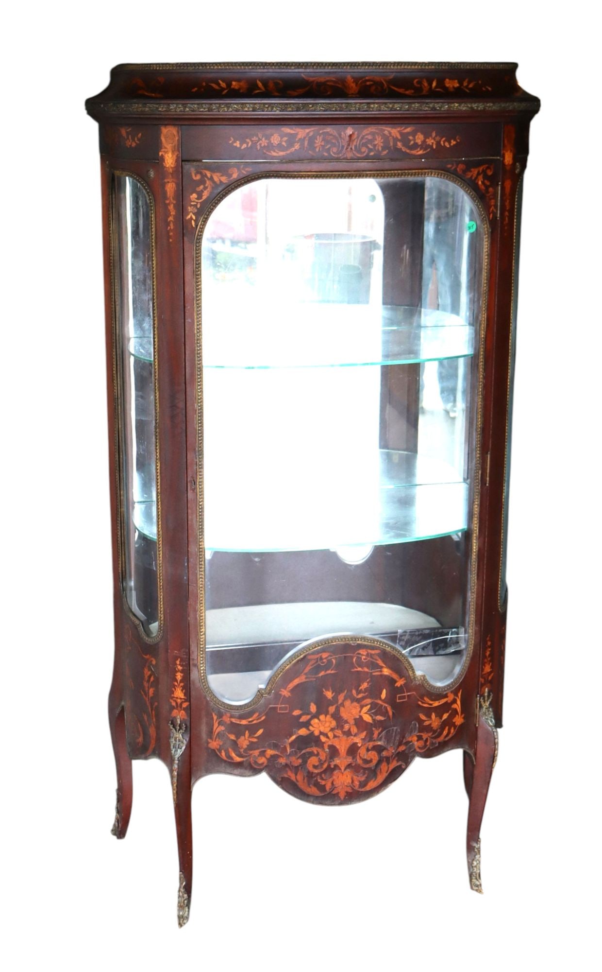 Antique FR crystal bow front cabinet with inlay (1 of 10)