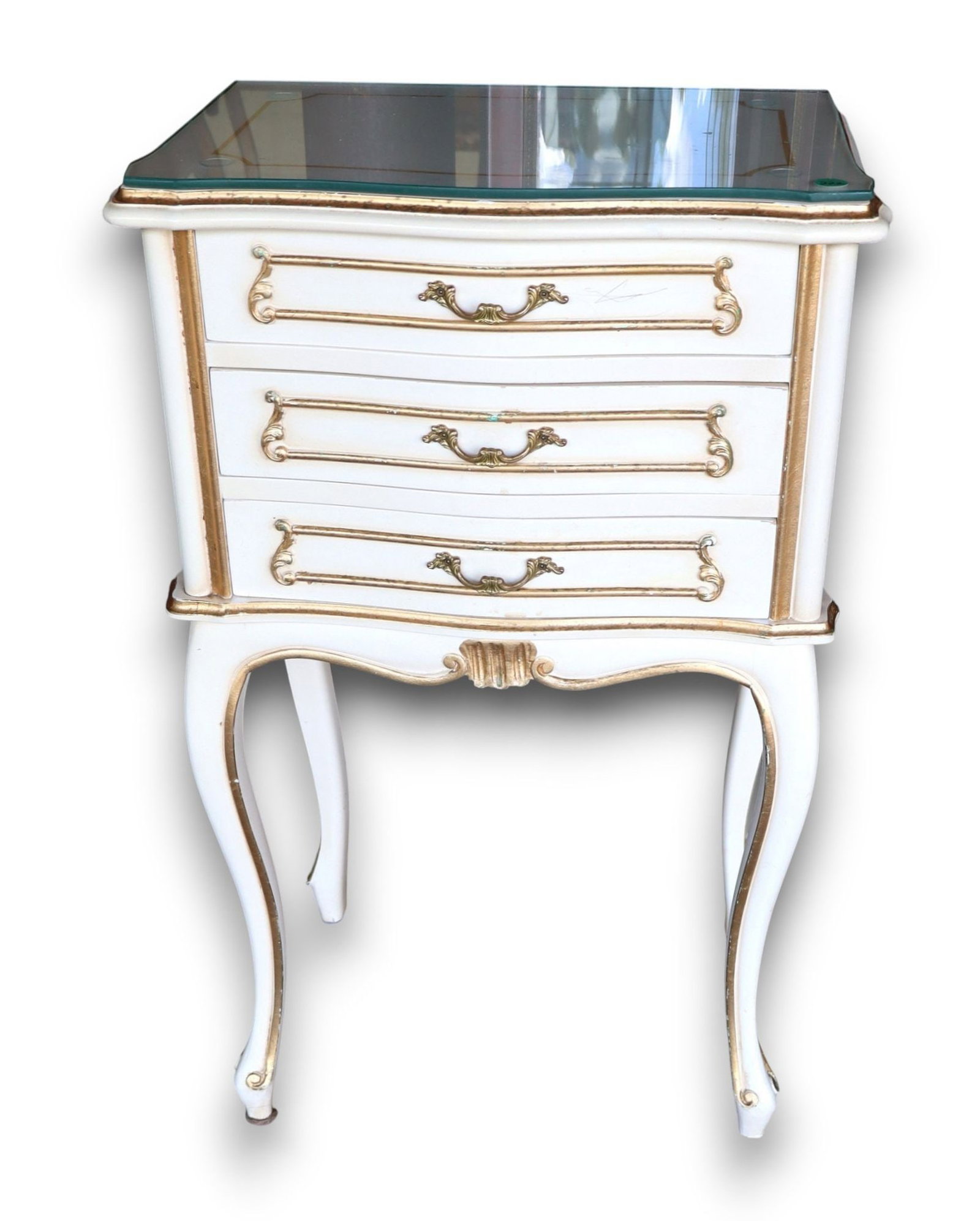 French style 3 drawer paint decorated lamp table (1 of 6)