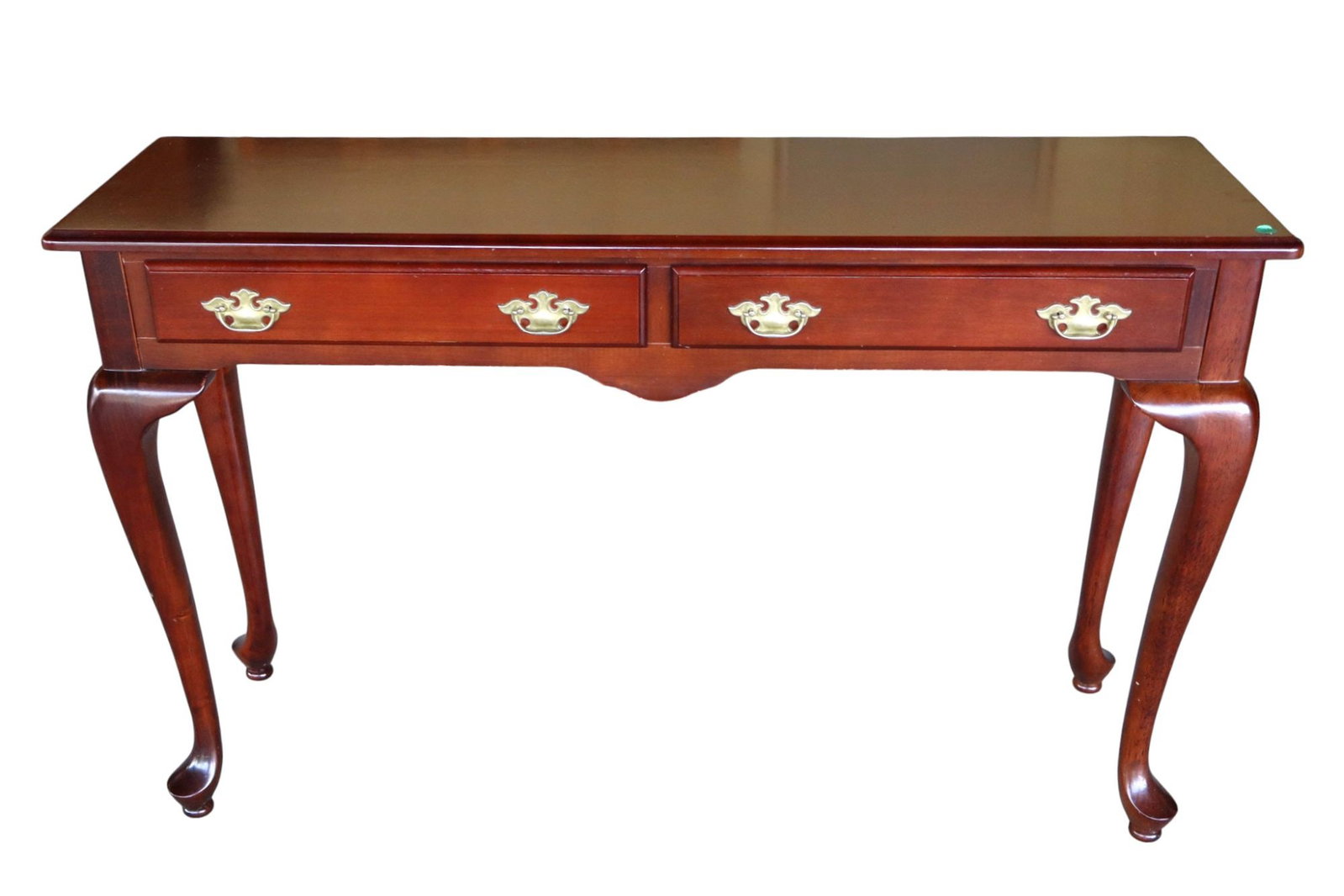 Queen Anne 2 drawer sofa table in the cherry: Queen Anne 2 drawer sofa table in the cherry, original finish, structurally sound and in good condition. 29.5"h x 47.5"w x 14"d