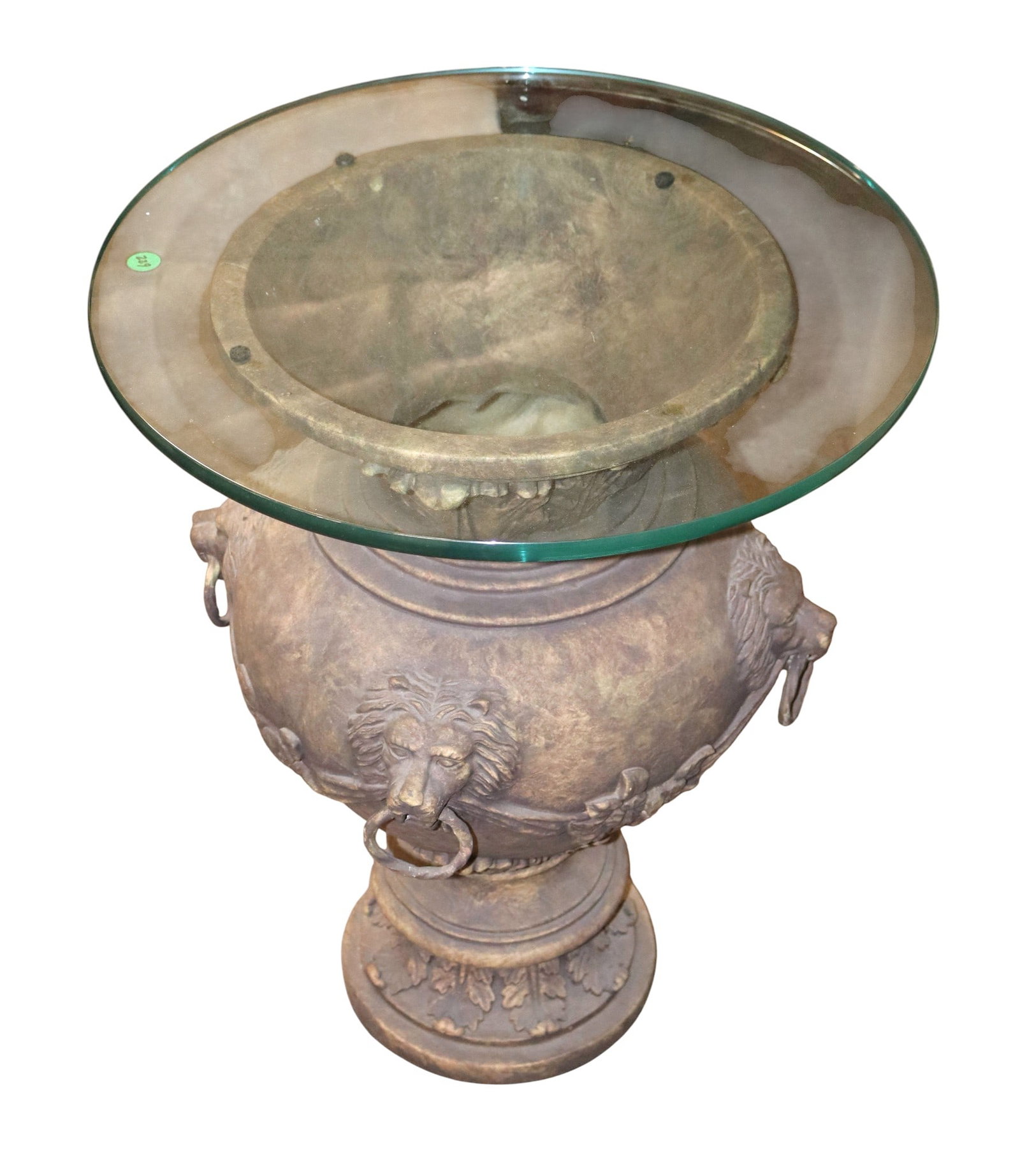 Vase 19" glass top lion head resin base table (1 of 6)