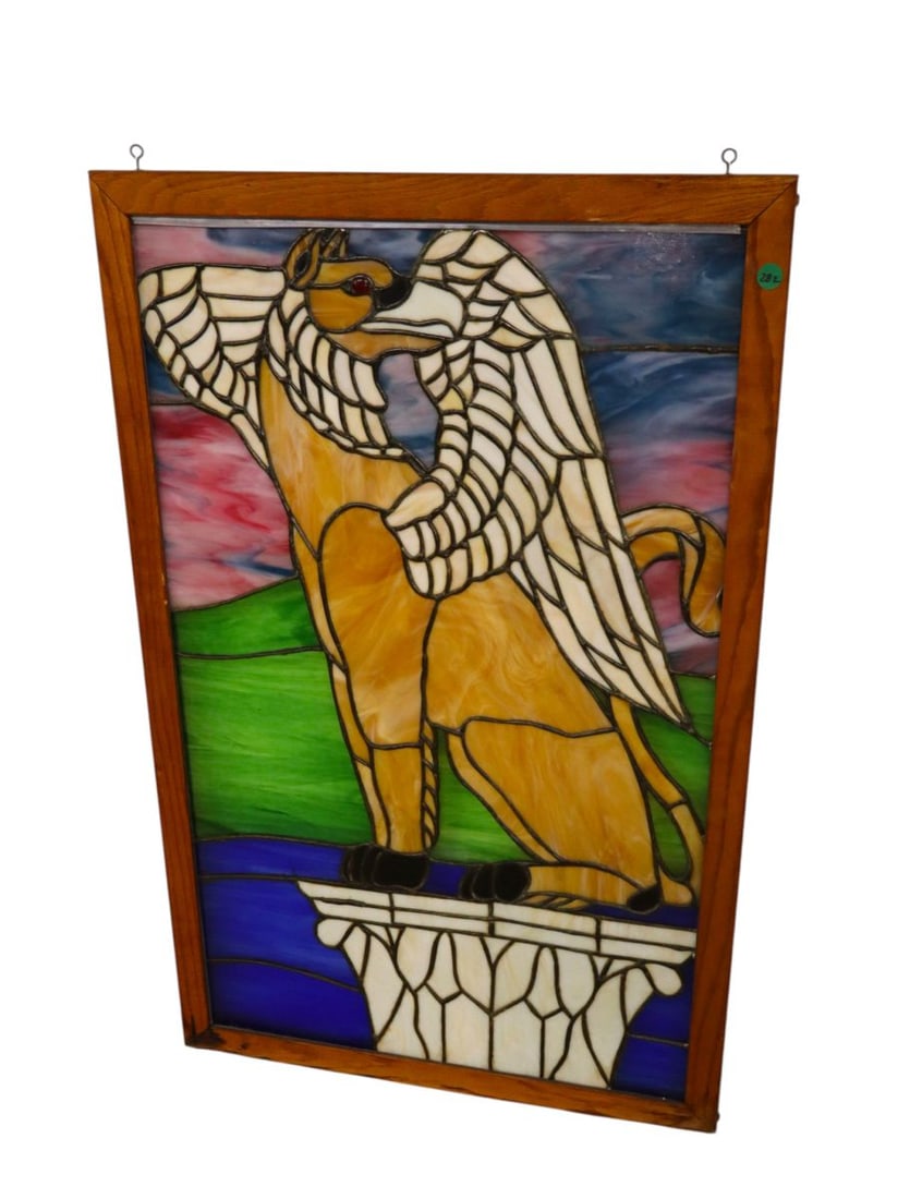 Vintage lead glass framed window of gryphon (1 of 5)