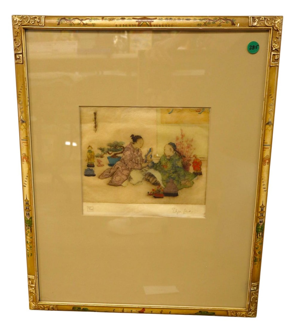 20thC original hand colored etching by British artist Elyse Ashe Lord titled Chinese (1 of 4)