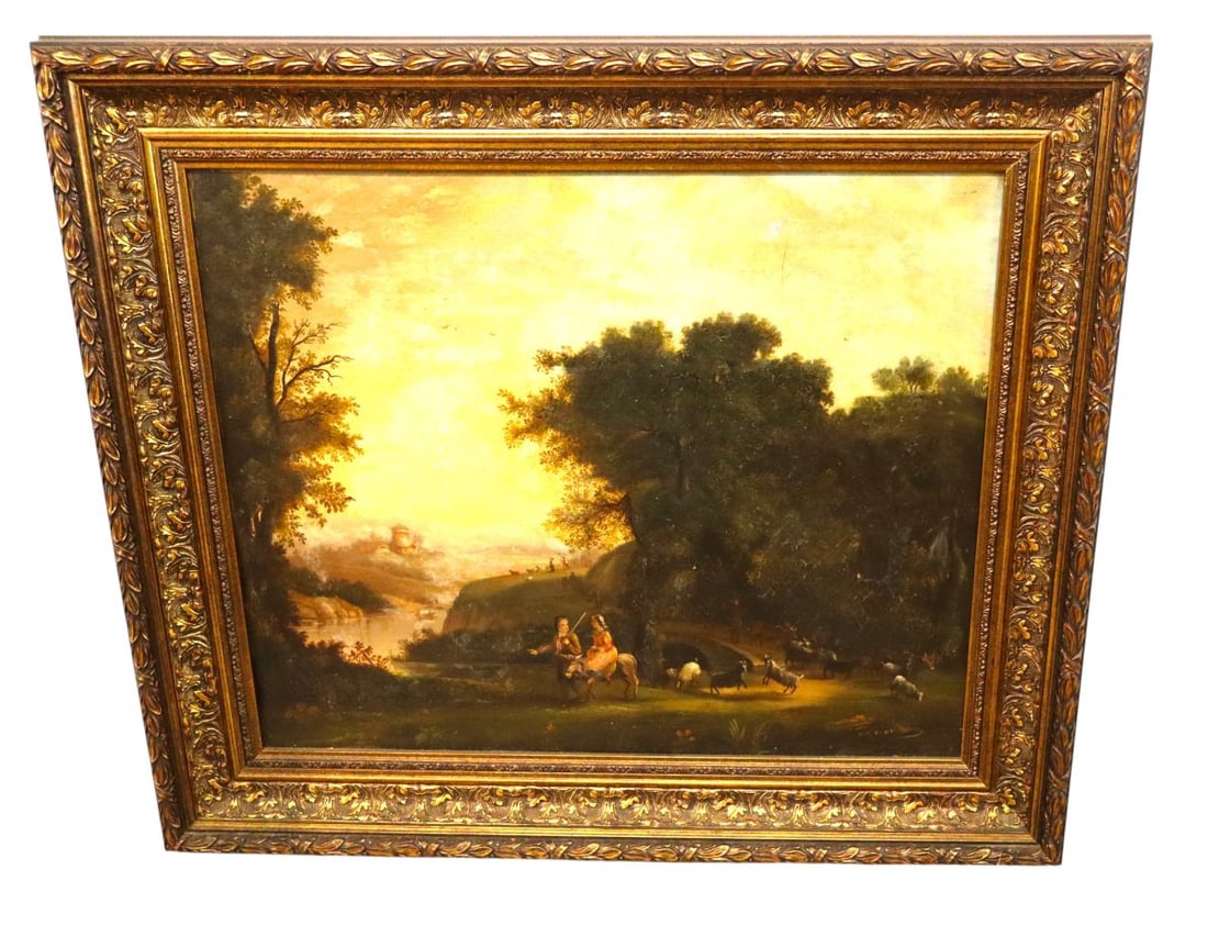 Antique 19thC oil on canvas painting sg HC Kent 1854 (1 of 7)