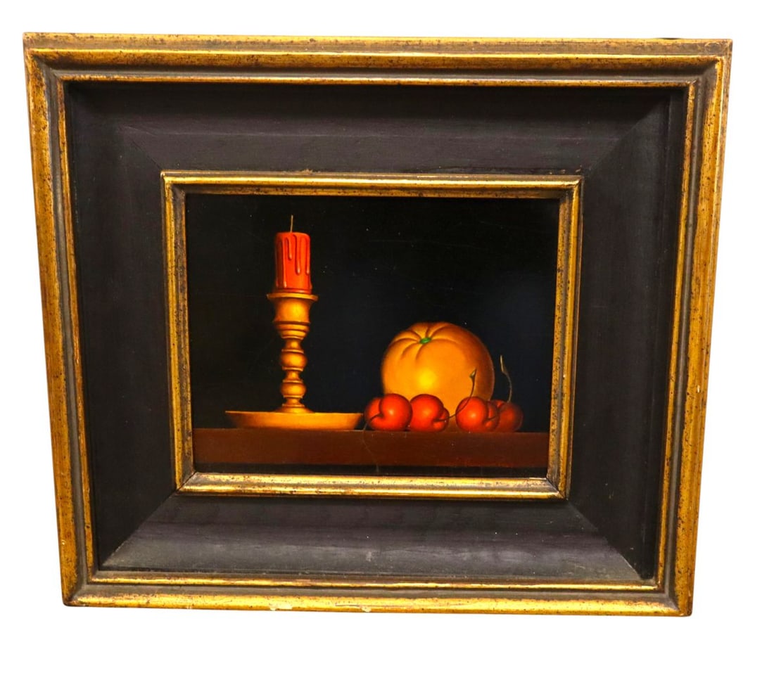 American contemp art on board attrib Joseph Procoio: American contemporary art on board attributed to Joseph Procoio in two tone black and gold frame believe giclee, structurally sound and in good condition. Footprint: 13.75"h x 15.75"w