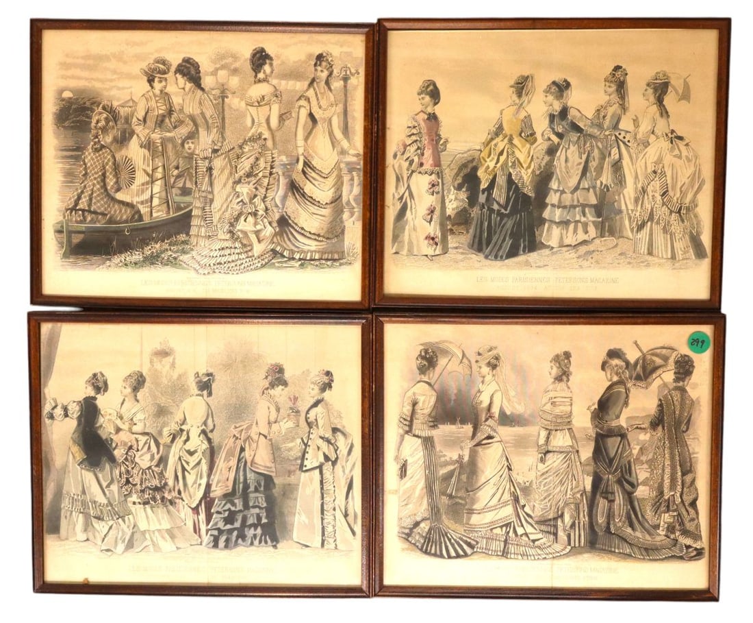 Set of 4 French antique framed prints (1 of 3)