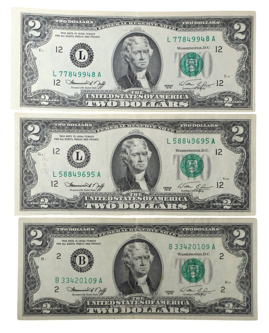 3 US $2 dollar bills green seal 1976 Bicentennial (1 of 3)