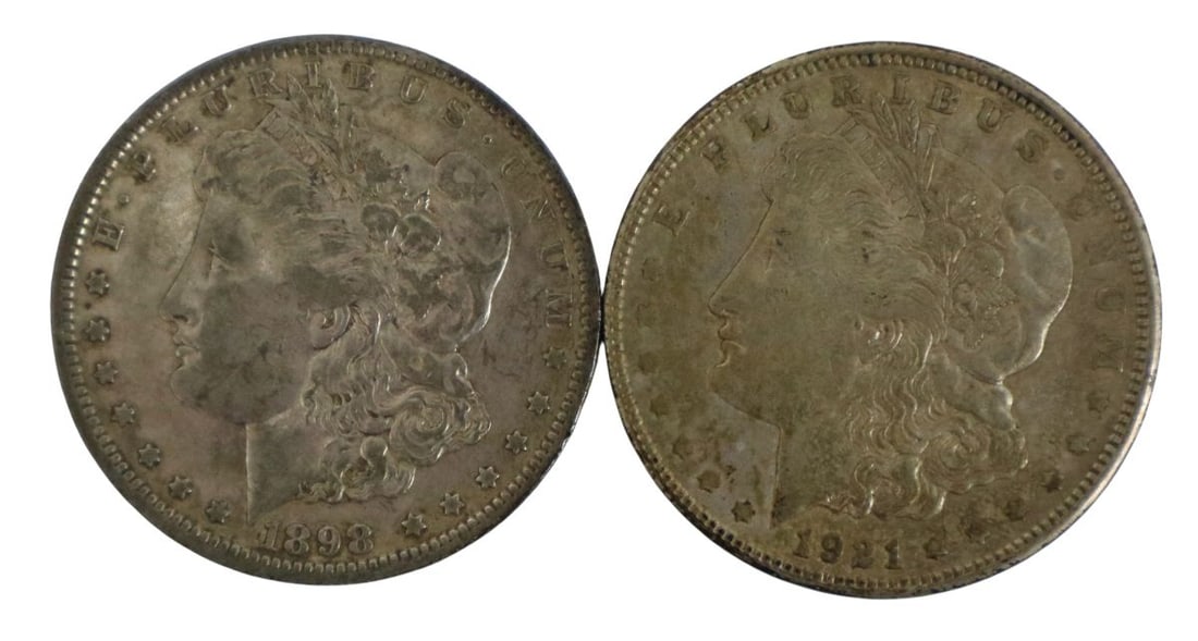 2 US Morgan silver dollars 1898 1921 (1 of 3)