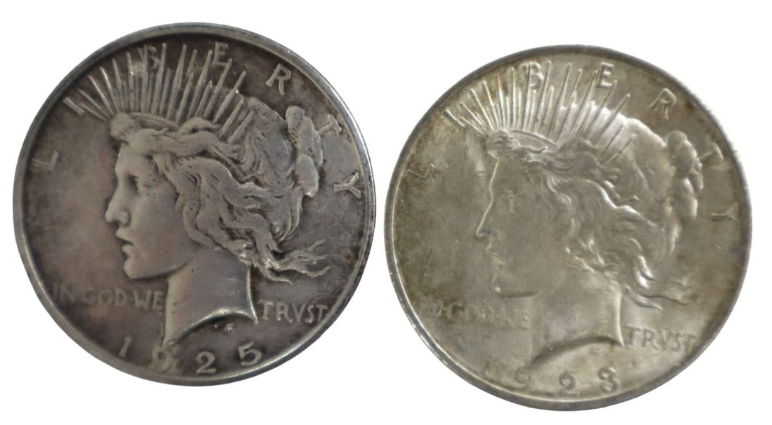 2 US Peace silver dollars 1923 1925 (1 of 3)
