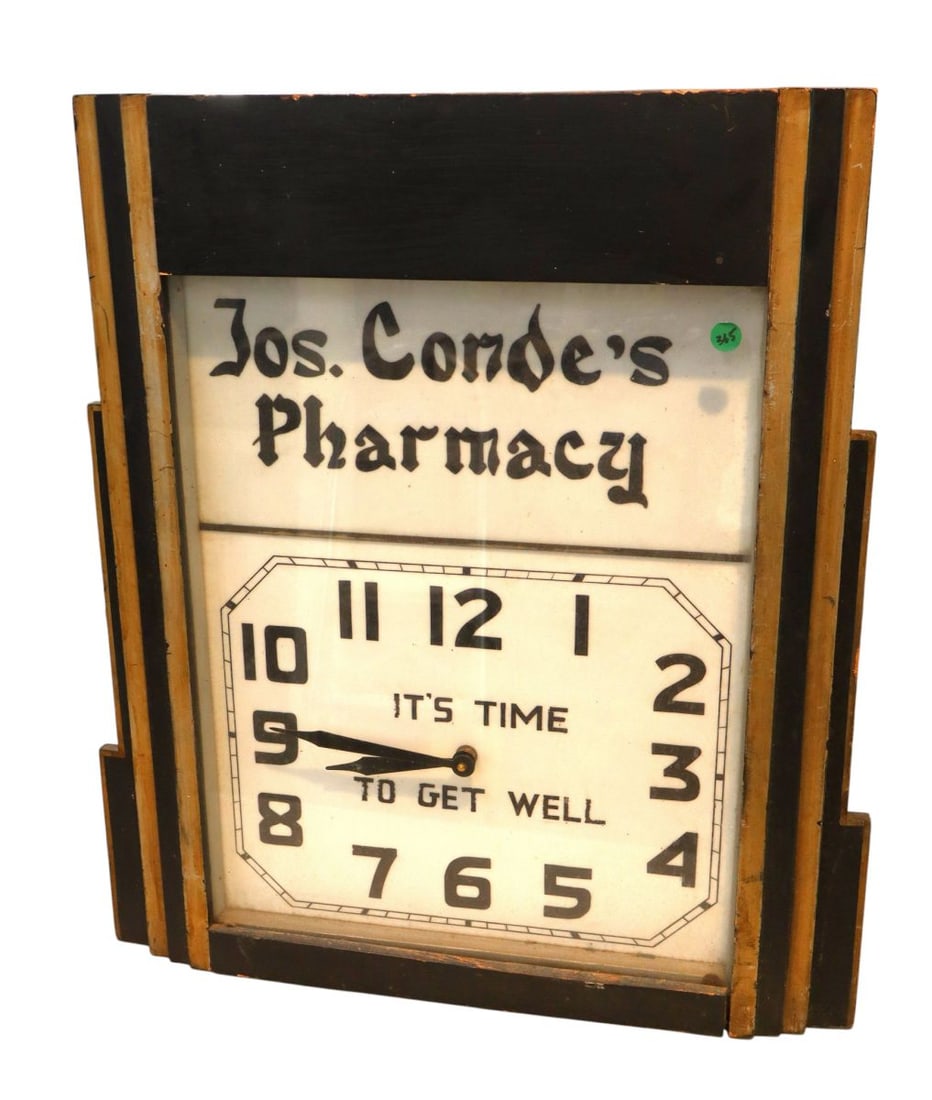 Antique Adv pharmacy clock Jos. Conde's In Time To Get Well (1 of 6)