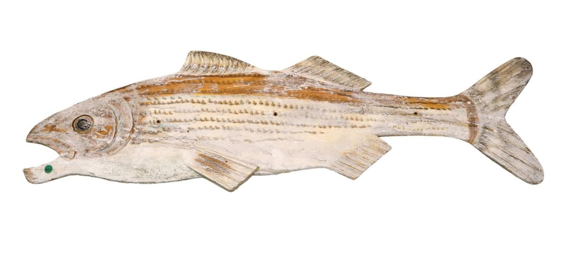 Painted & hand carved wood fish has weathering (1 of 8)