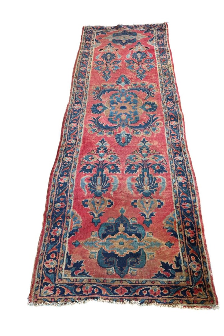 Semi antique hand stitched wool runner rug 99"l x 32"w (1 of 8)
