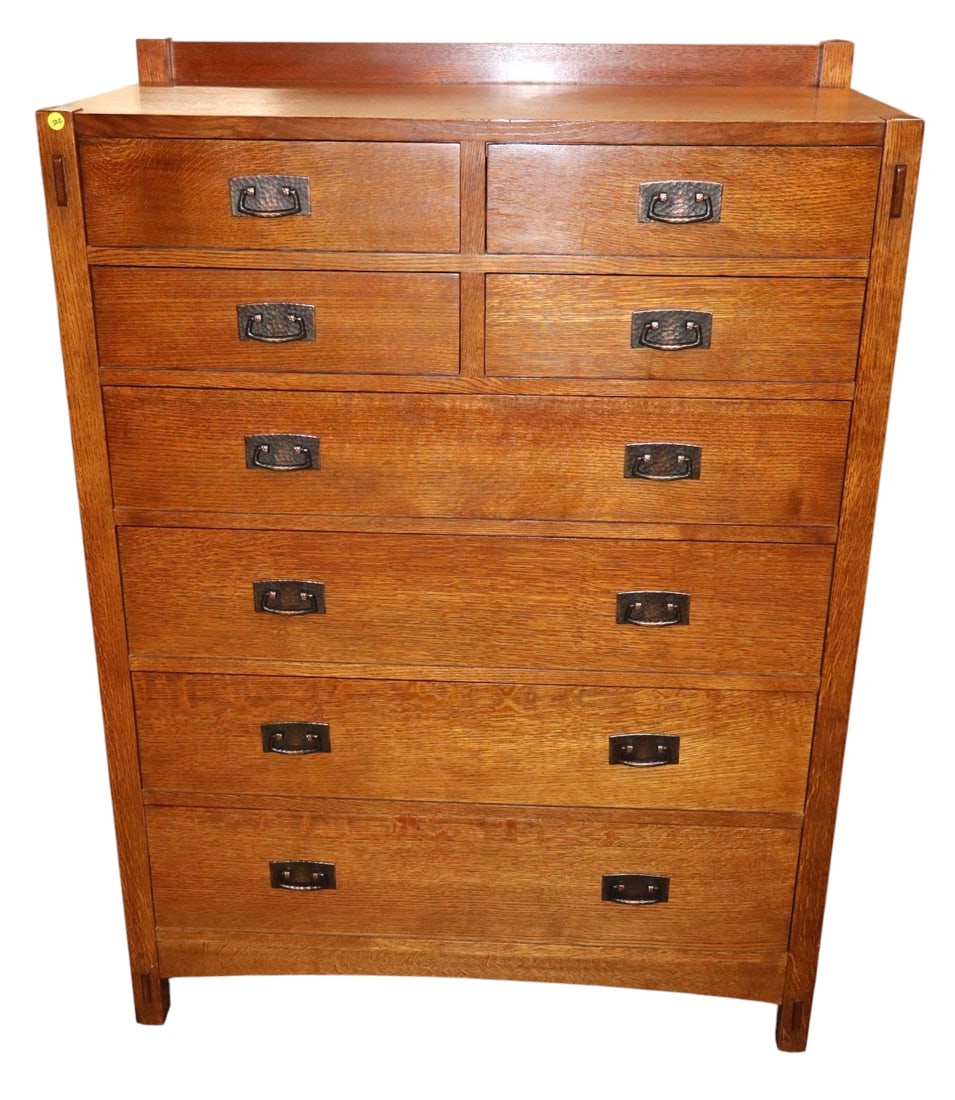 Nice Stickley solid oak mission high chest (1 of 9)