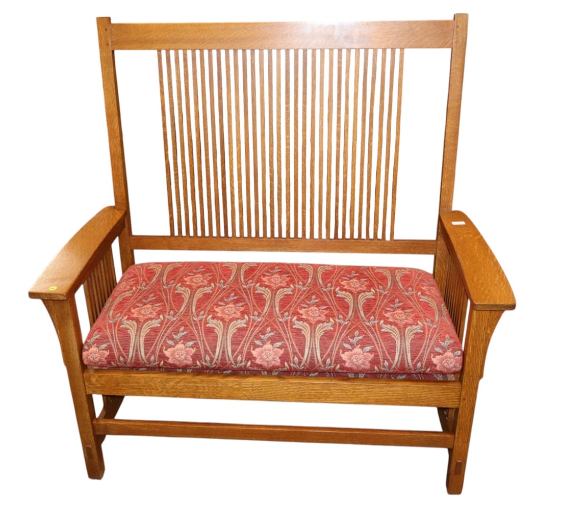 Stickley mission oak high slat double arm bench (1 of 7)