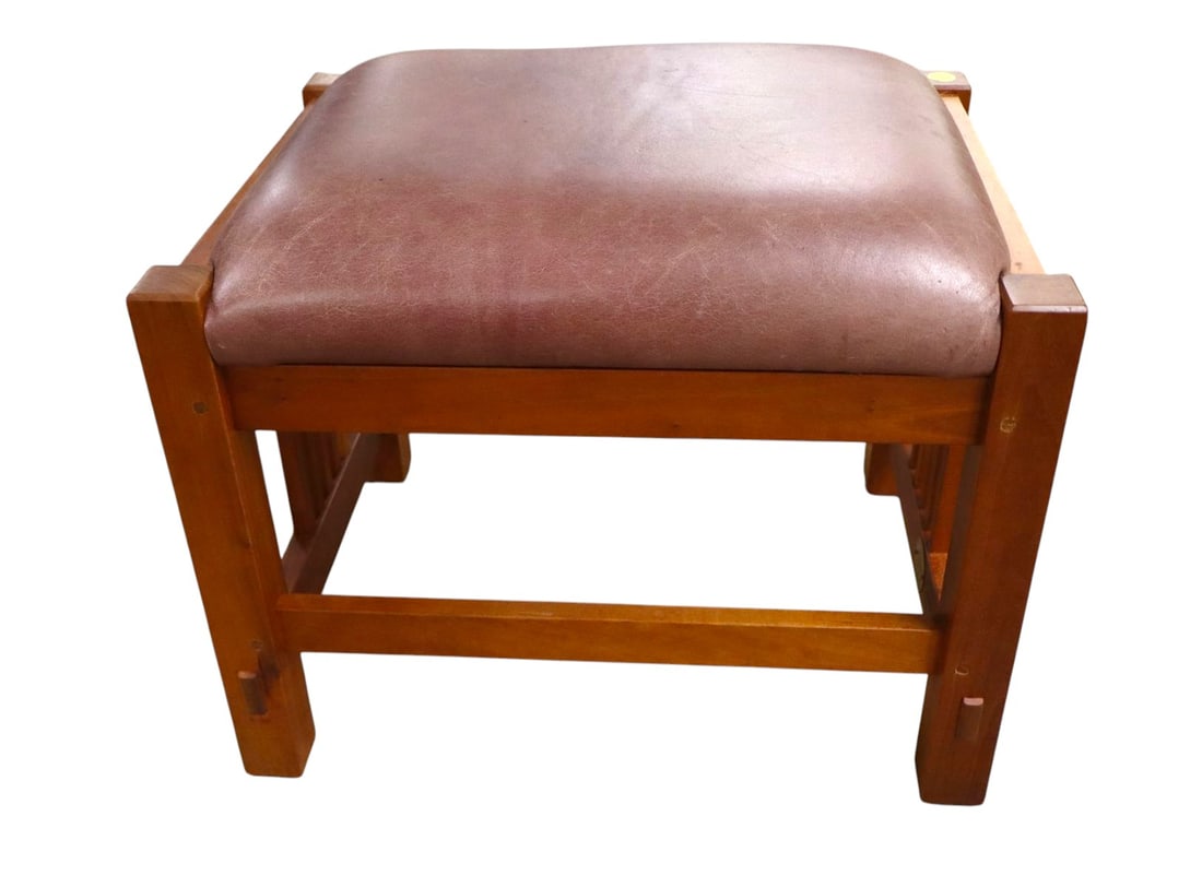 Stickley solid cherry leather slatted side footstool (1 of 6)