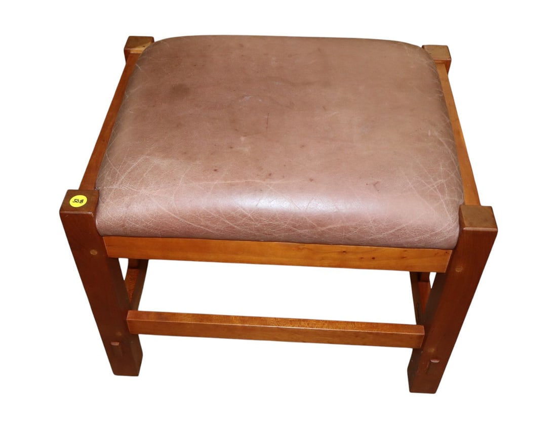 Stickley cherry leather slatted side footstool (1 of 8)