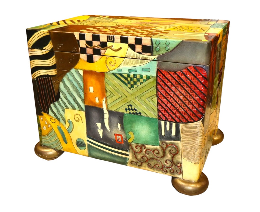 Unique Picasso style paint decorated storage chest (1 of 7)