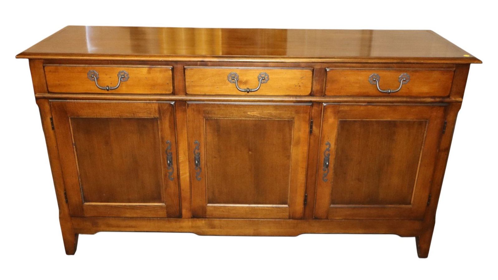 Vtg PA House Villas Coll. cherry buffet: Vintage Pennsylvania House Villas Collection solid cherry 3 drawer 3 door buffet, original finish and like new condition, has paperwork and catalog, structurally sound. 35"h x 63.5"w x 20"d