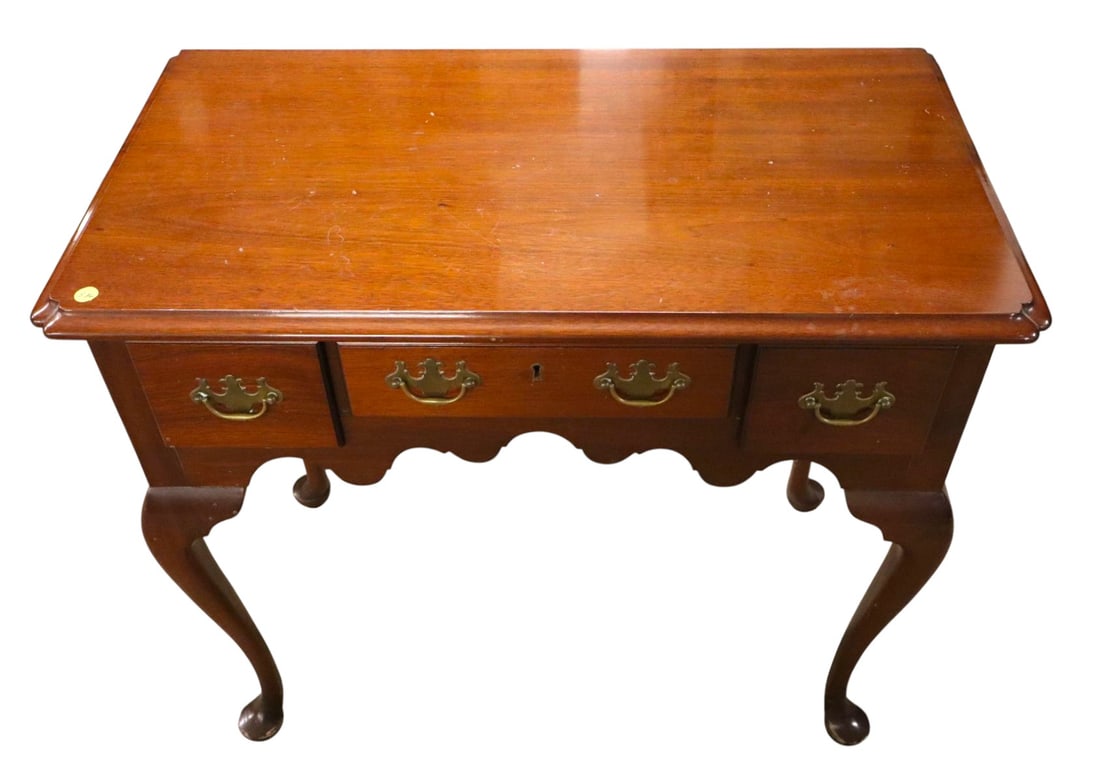 Quality QA low boy crafted AF Hackman 1966: Quality hand crafted solid mahogany queen anne 3 drawer low boy by Arlington F. Hackman cabinet maker Lititz, PA, signed and dated 1966, original finish, structurally sound, in good condition for age.
