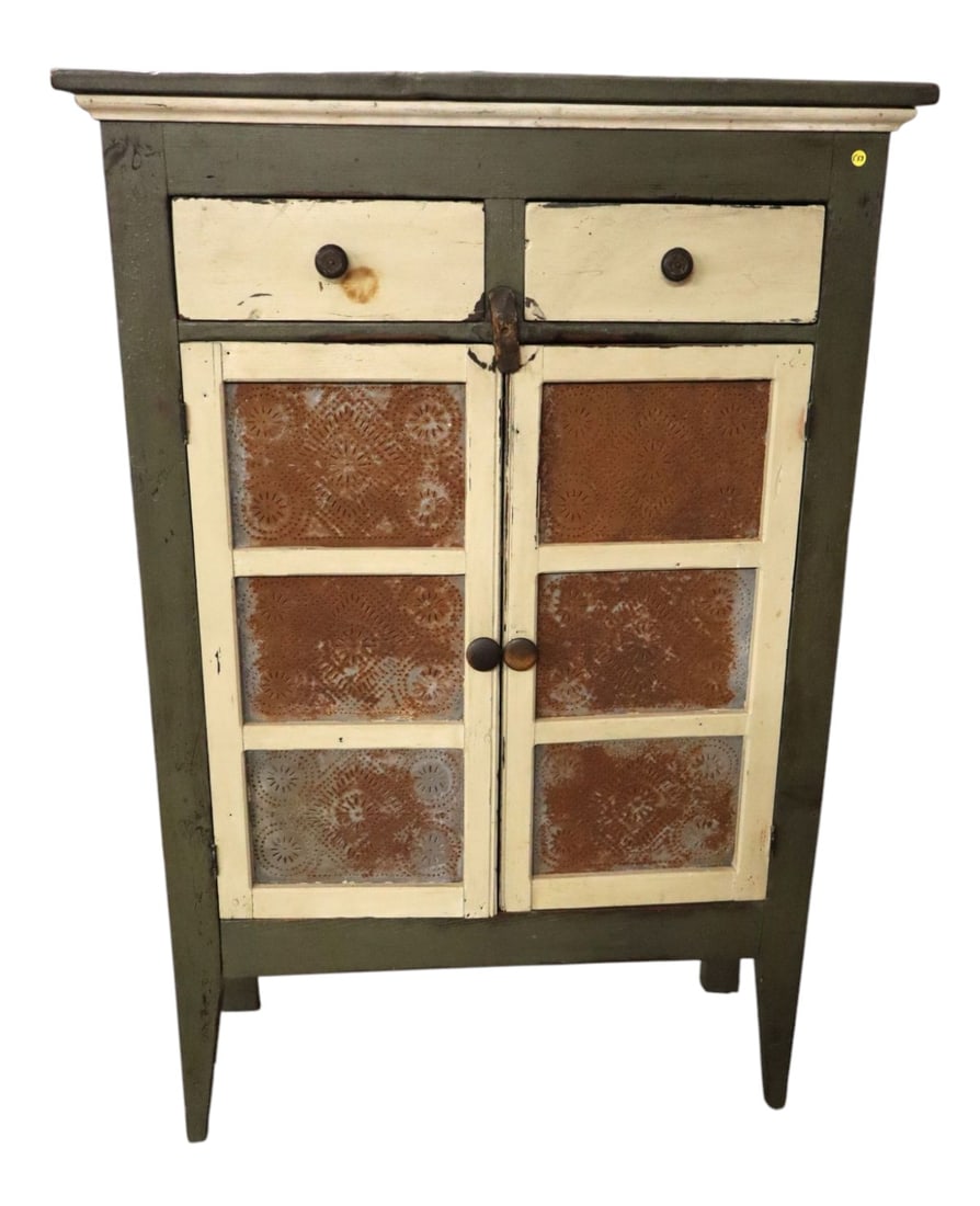 Antique style paint decorated pierce tin pie safe (1 of 7)