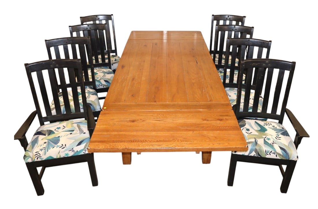9pc. country oak black distressed farm dining set (1 of 19)