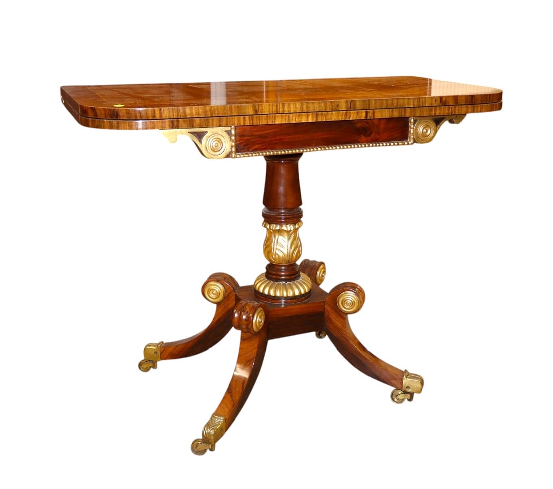 Beau. antique FR empire rswd felt lined game table (1 of 6)