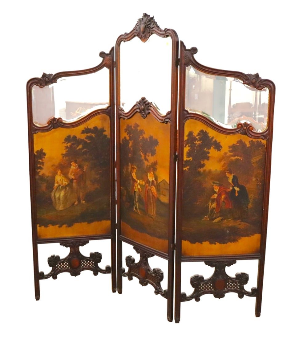 Beau FR 3 section room screen w/orig bevel glass tops (1 of 9)