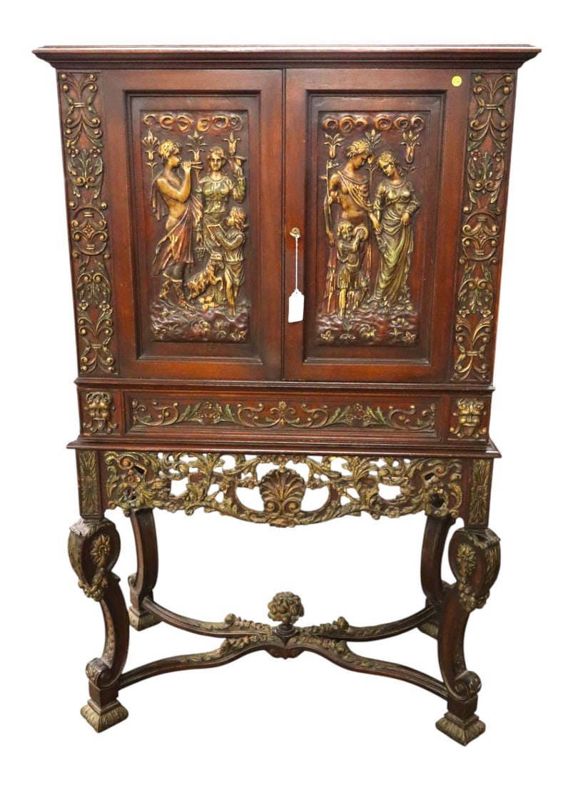 Antique FR highly crvd & orn. figural silver cabinet (1 of 9)