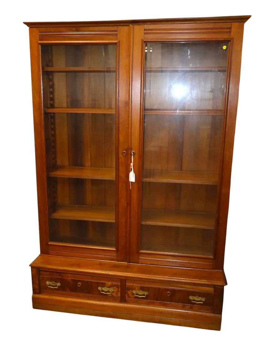 Antique 2pc 2 door 2 drawer walnut Victorian bookcase (1 of 6)