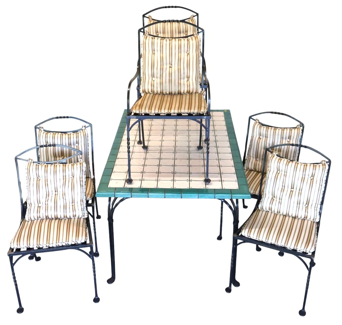 Quality Italian 7pc tile & scroll twisted WI dining set (1 of 14)