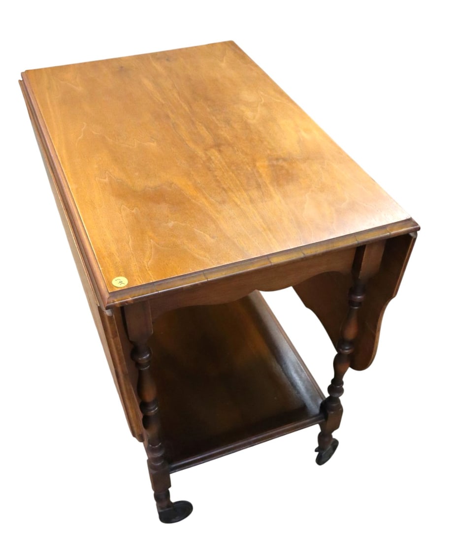 Vintage cherry 1 drawer drop leaf tea cart - orig finish (1 of 6)
