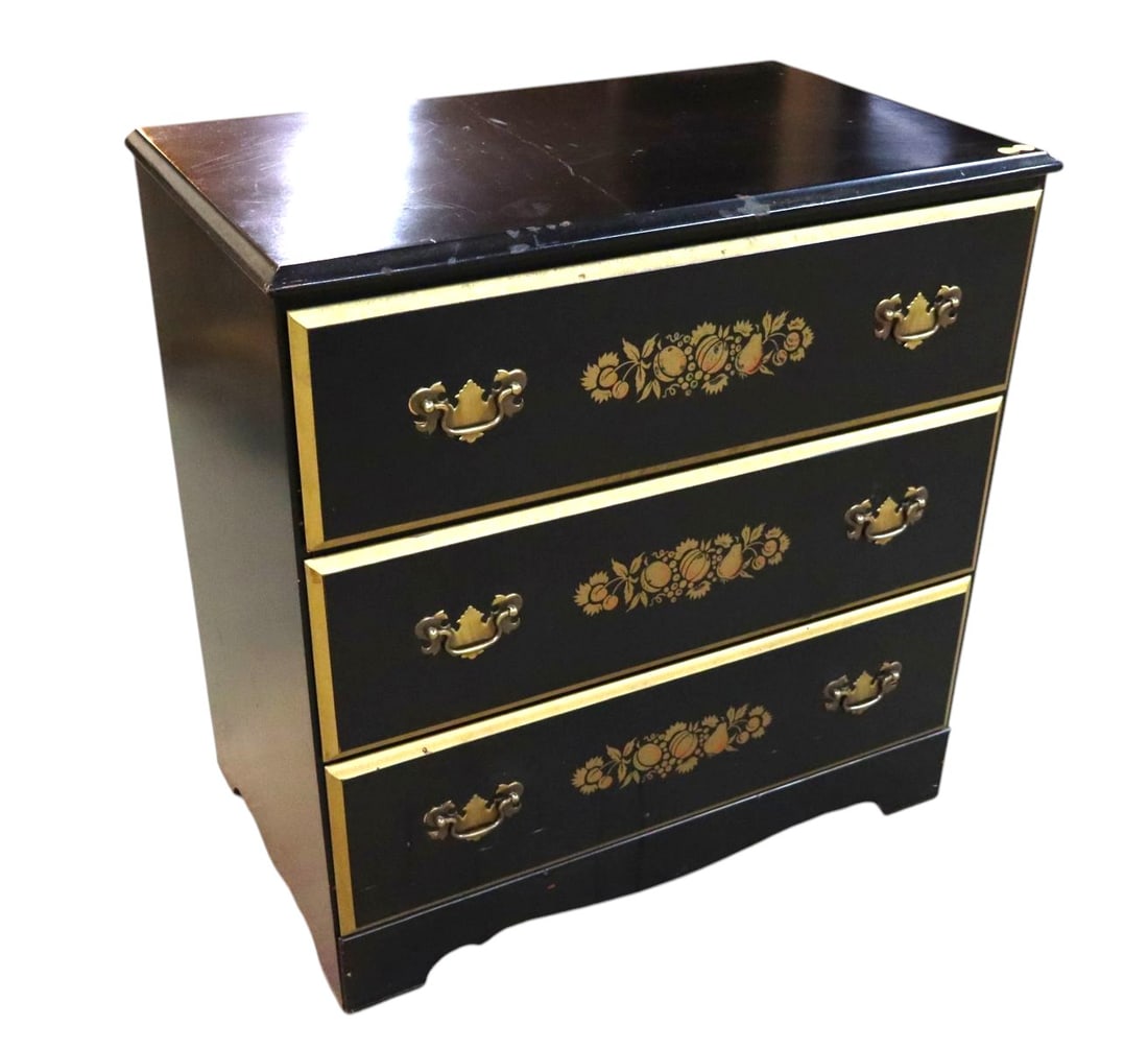 Vtg Hitchcock style stenciled black finish chest (1 of 4)