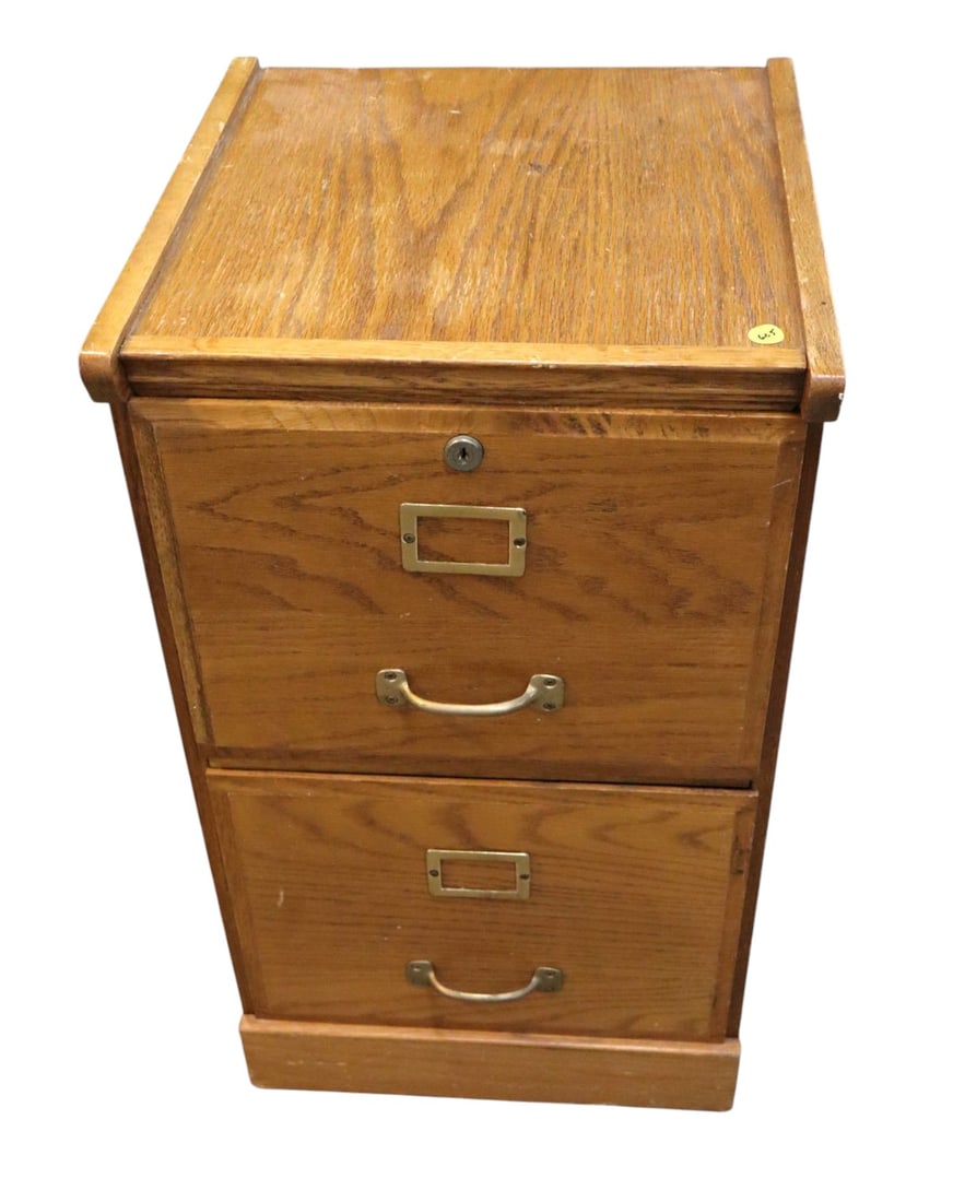 Contemporary oak 2 drawer filing cabinet, original finish (1 of 3)