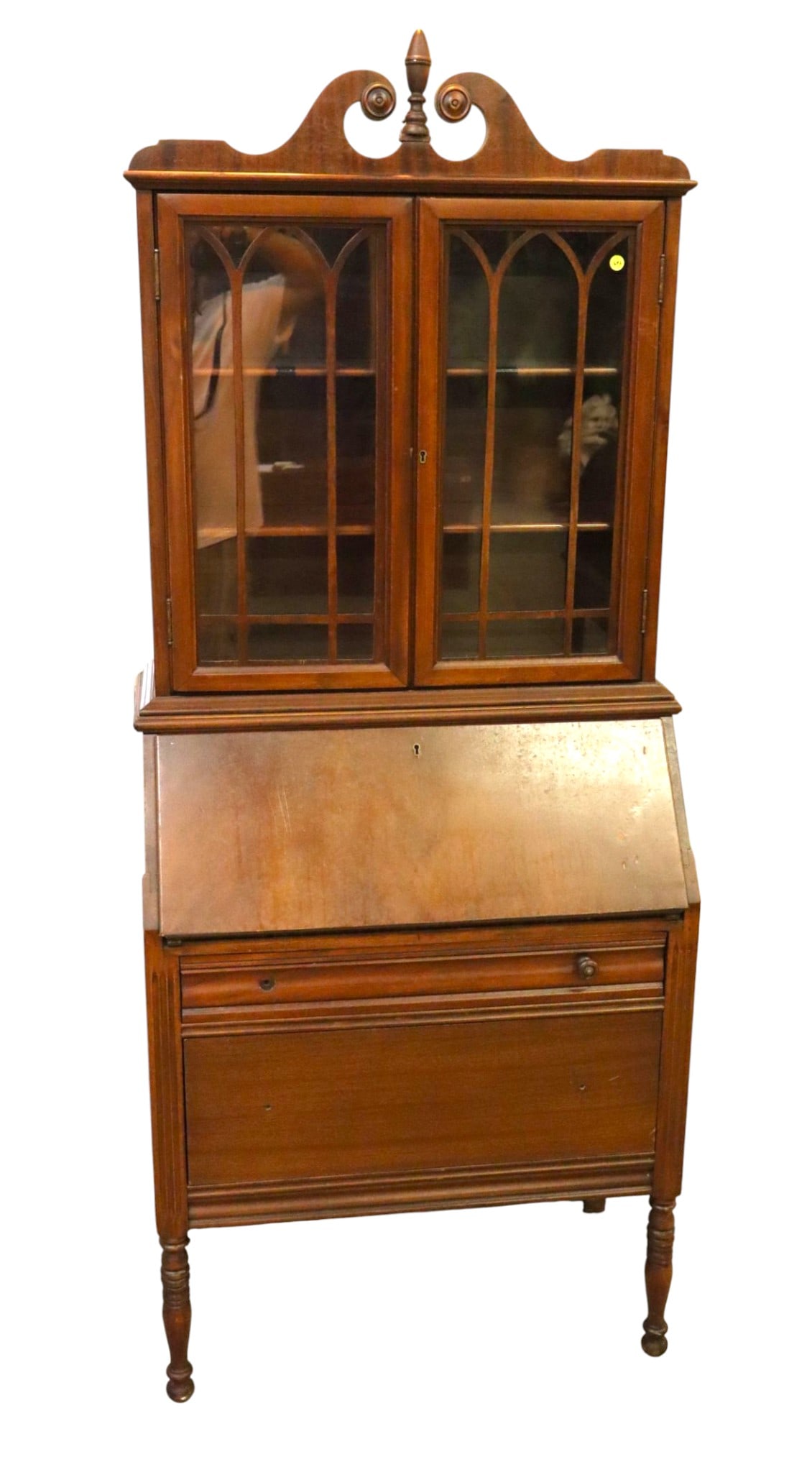Vintage walnut slant front desk with bookcase top (1 of 4)