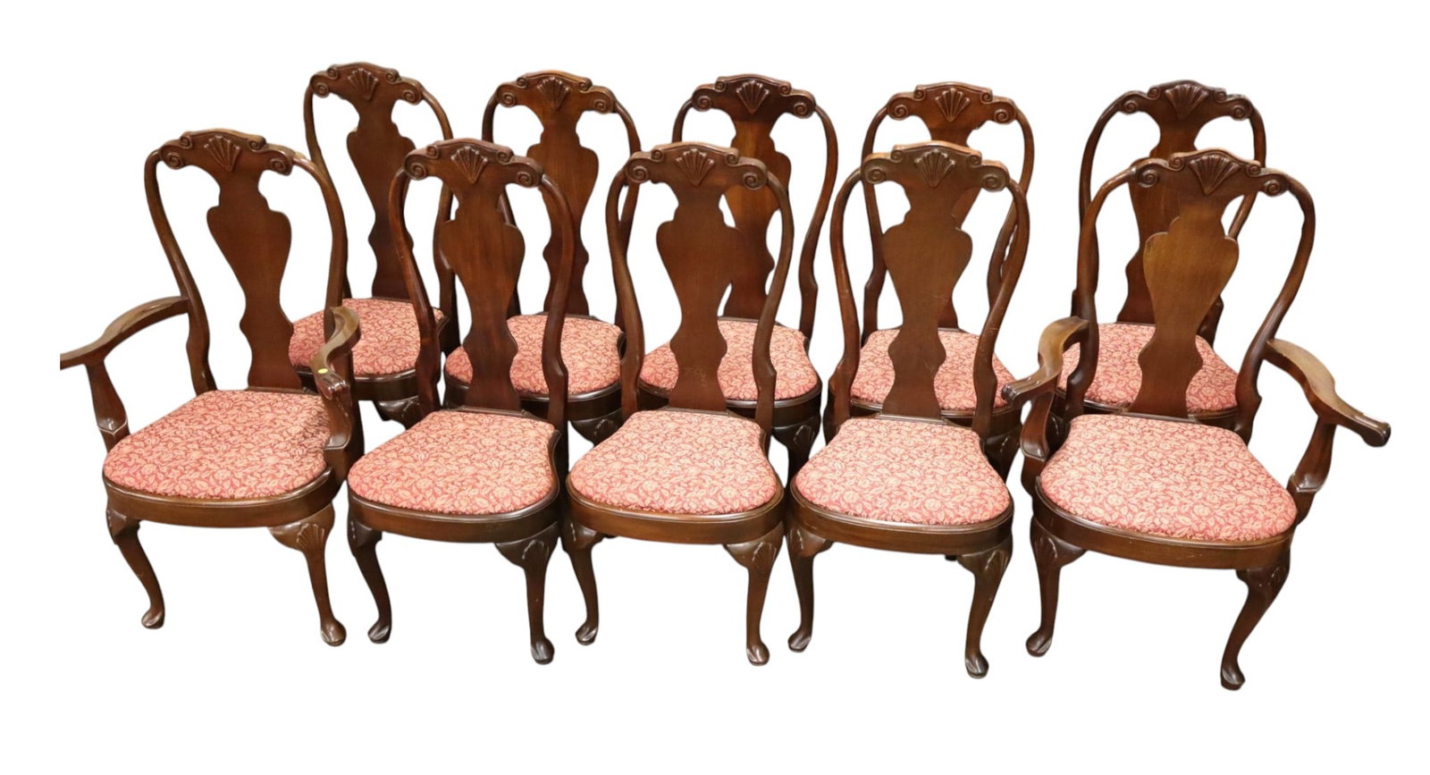 Set 10 Georgian QA shell carved mah dining chairs (1 of 9)