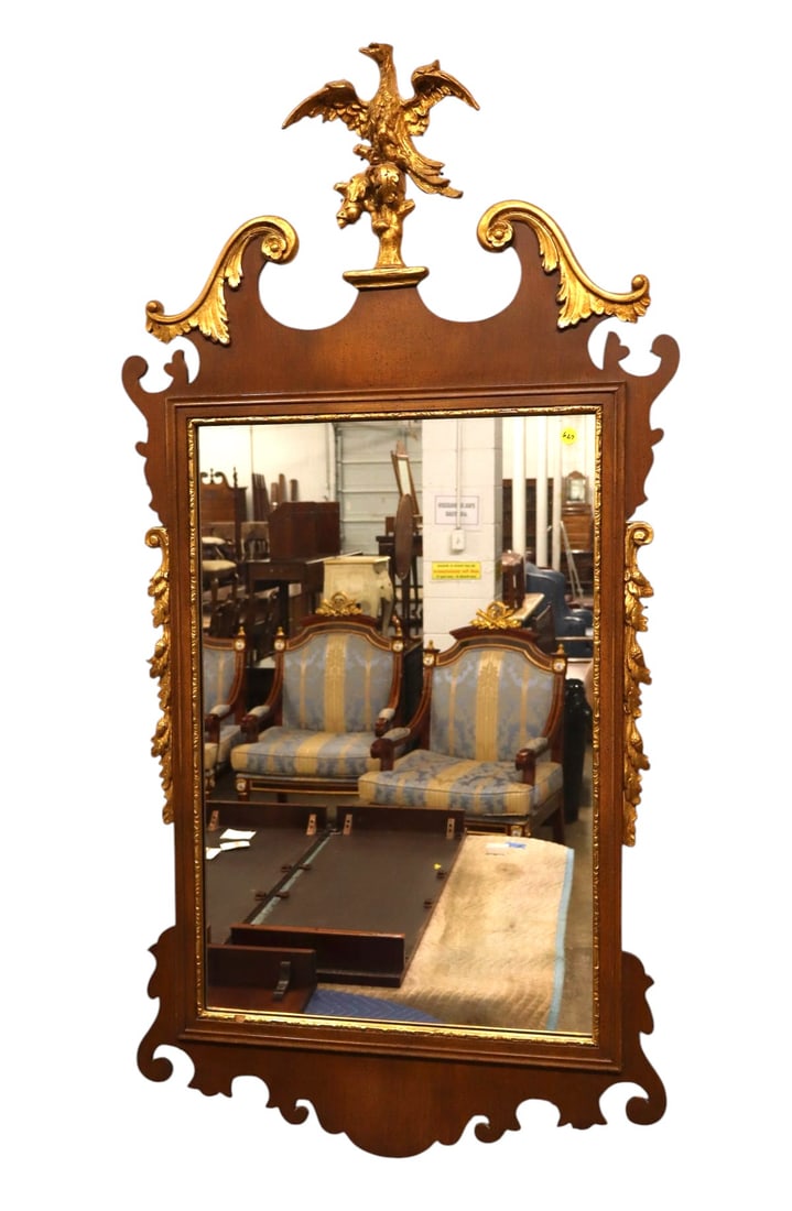VTG Friedman Brothers federal mah mirror model 4831: Vintage Friedman Brothers federal mahogany mirror model 4831 with gold eagle and sides, original finish, structurally sound and good condition. 53.5"h x 27"w