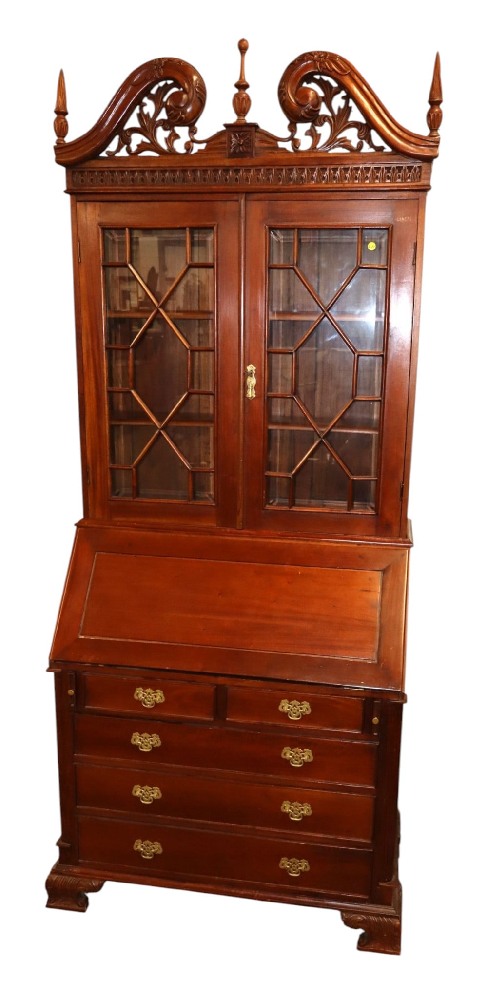 Solid mahogany 2pc fitted interior secretary bookcase (1 of 7)
