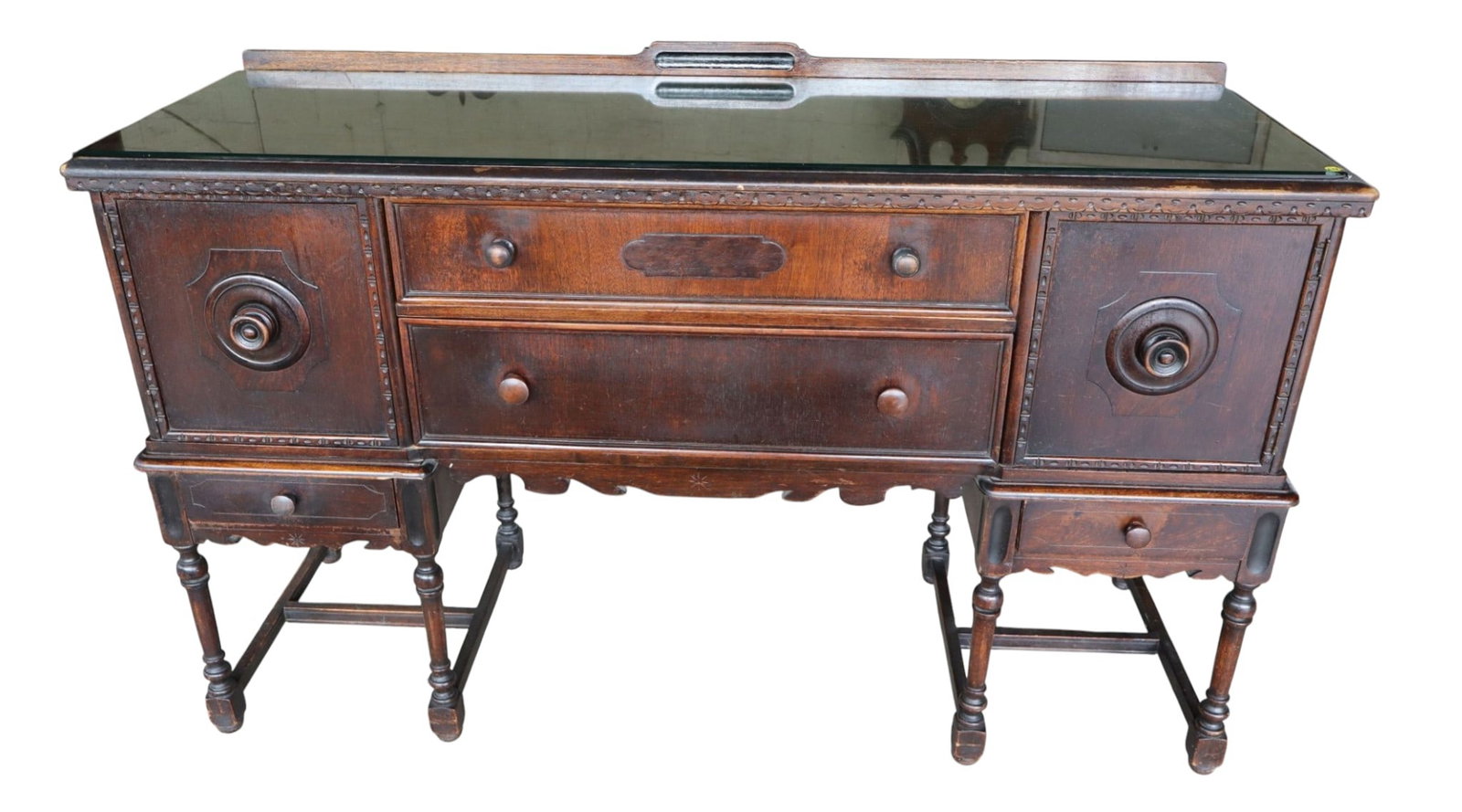 Antique walnut 2 door 4 drawer buffet w/custom glass (1 of 4)