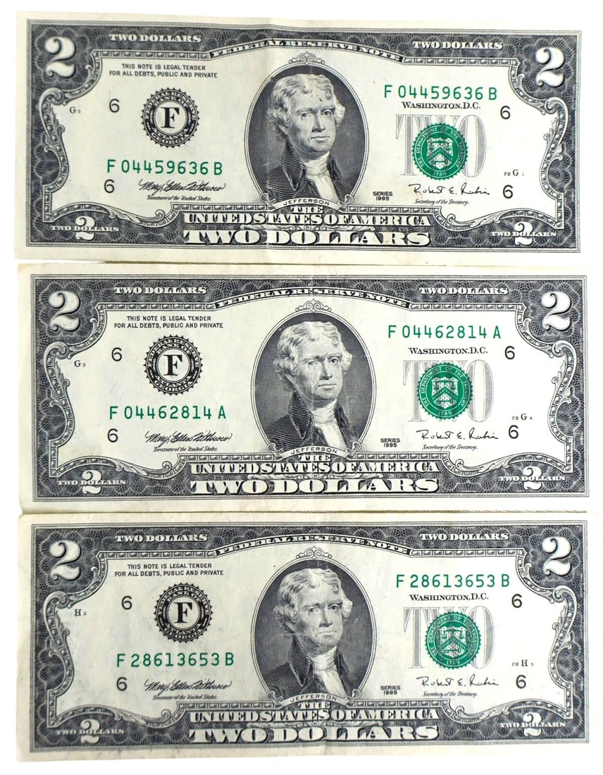 3 US $2 bills 1995 1995 1995 (1 of 2)