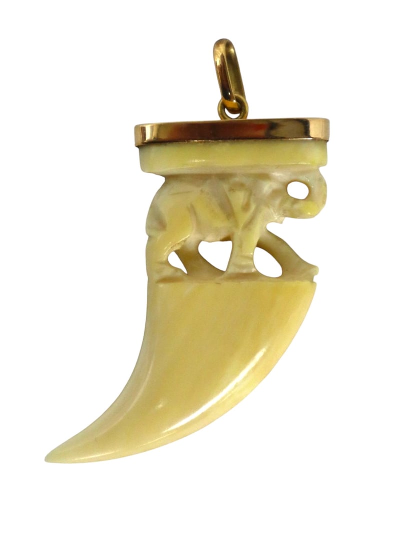 18k yellow gold pendant with carved elephant tooth (1 of 4)