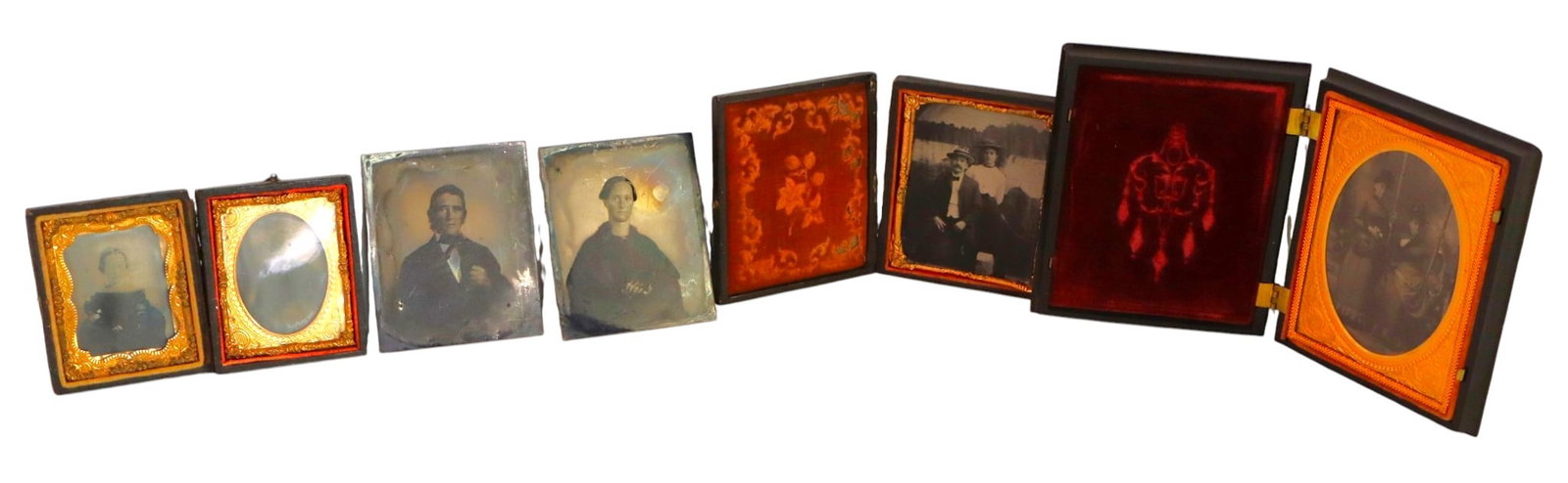 6 antique tin type photos 4 are framed possibly gold (1 of 9)