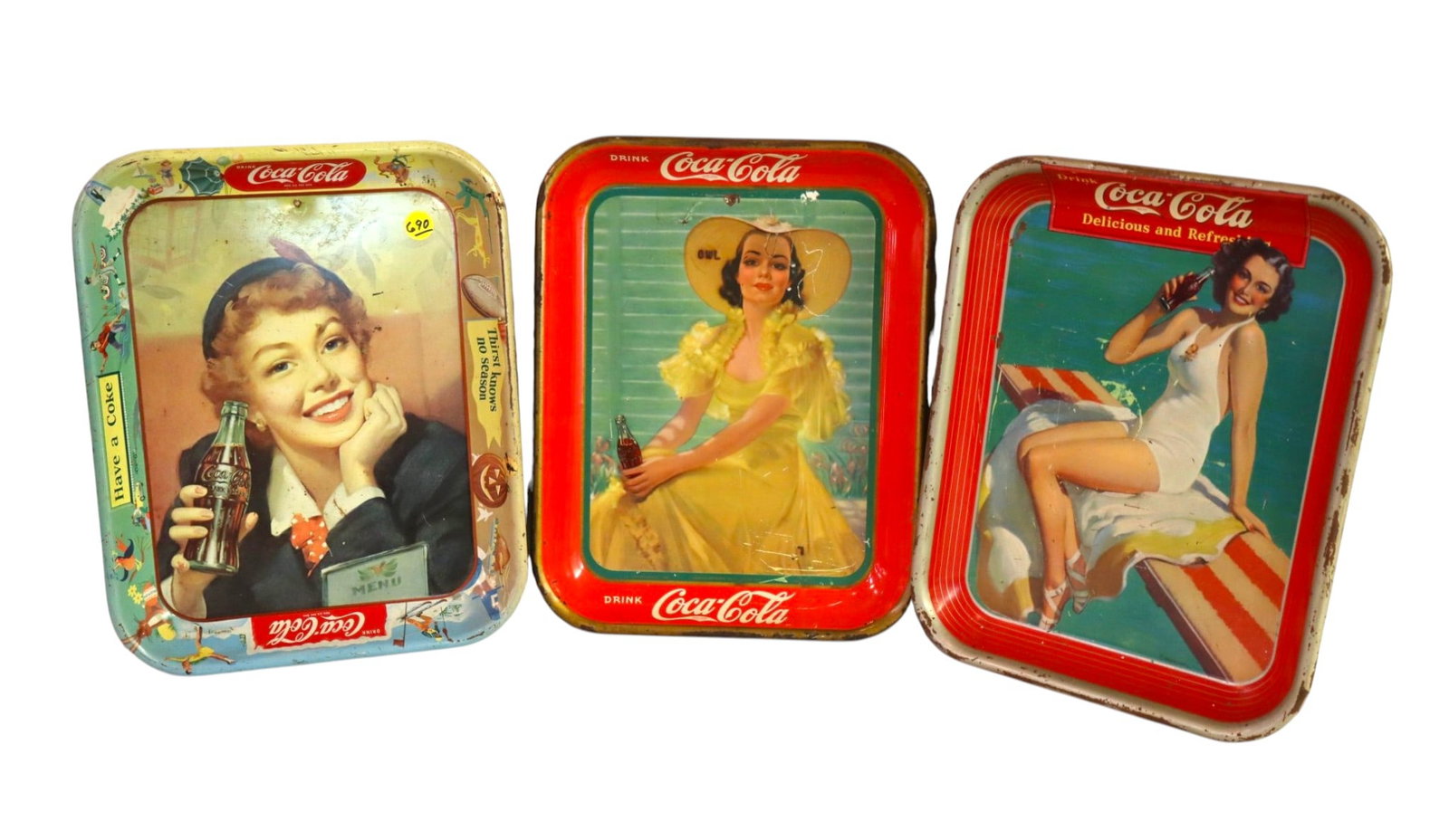 3 antique Coca-Cola advertisement metal trays (1 of 2)