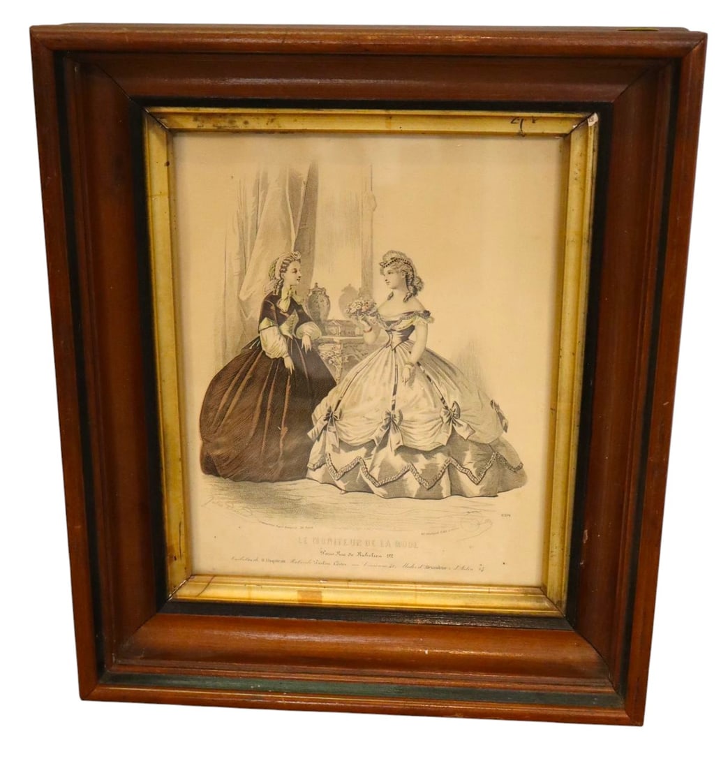 Antique Victorian walnut deep frame w/French print: Antique Victorian walnut deep frame with French print structurally sound. 14"h x 12"w x 2.5"