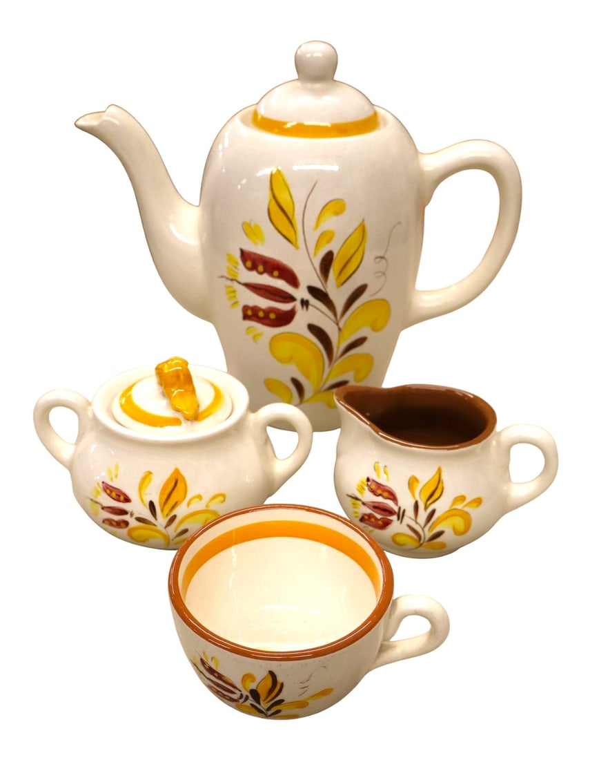 4 VTG Stangl Provincial pattern teapot creamer sugar and coffee cup: 4 vintage Stangl Provincial pattern teapot creamer sugar and coffee cup