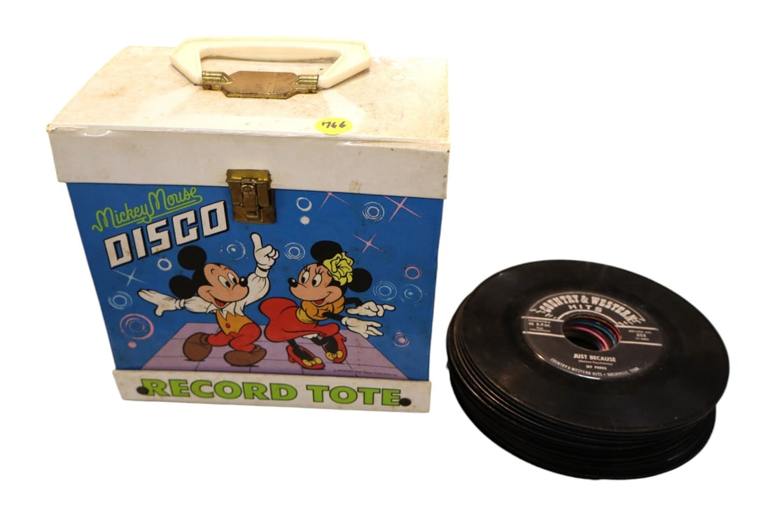 VTG Mickey disco record tote w/books & 45 records (1 of 12)