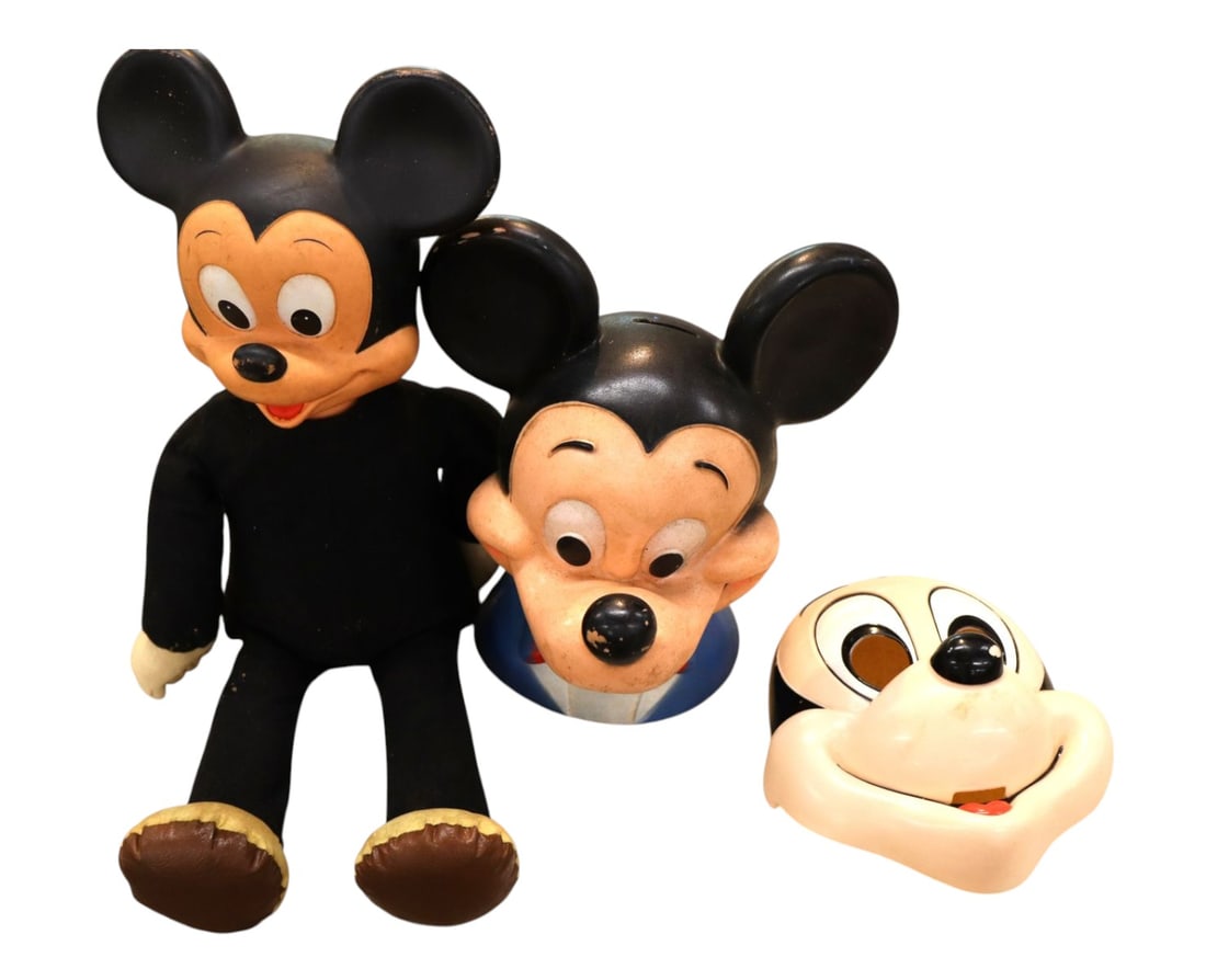 3 Vintage Mickey Mouse Walt Disney mask, bank, doll (1 of 2)
