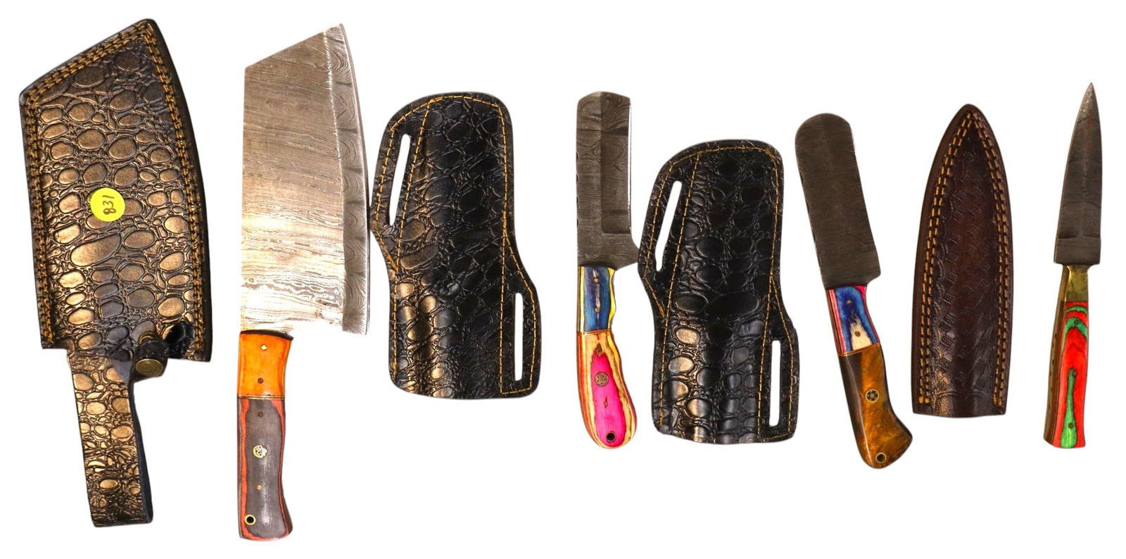 4 hand crafted damascus 4 knives and cleaver (1 of 1)