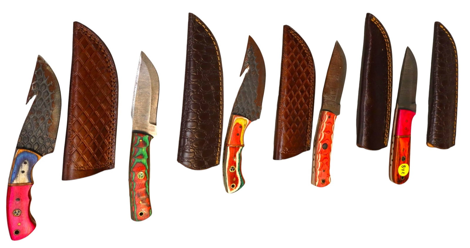 5 hand crafted damascus knives, sheaths w/belt loops (1 of 1)
